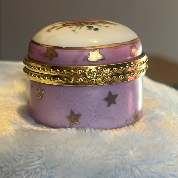 Floral Round Trinket Box Pink & White Gold Stars - Picture 3 of 6